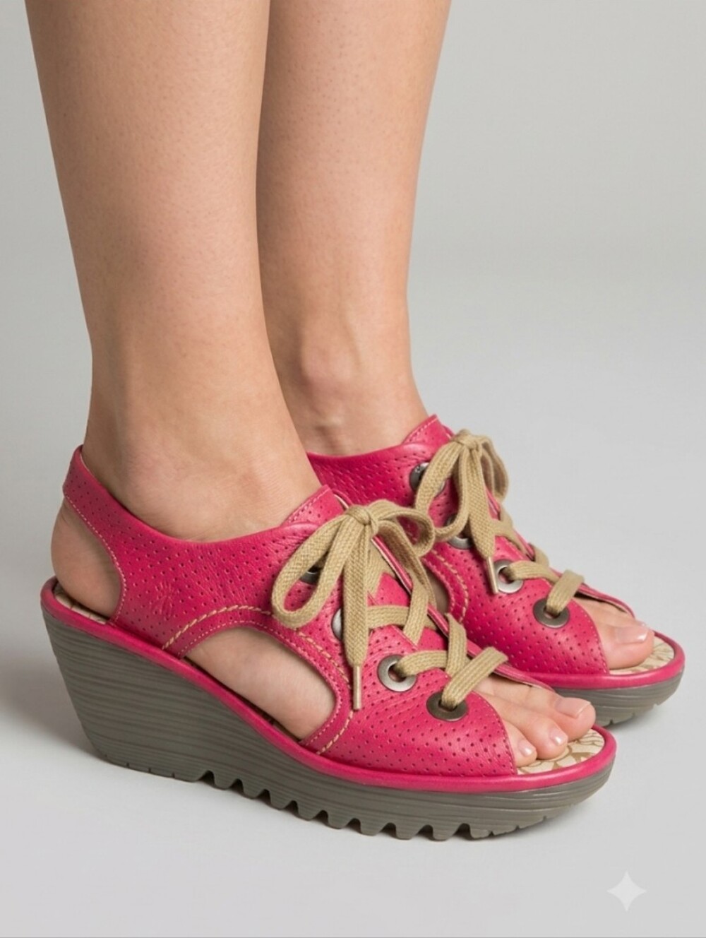 Fly London Pink Yoli Lace-up Wedge Open Toe Sandals Women's Size 39 EU 8.5 US